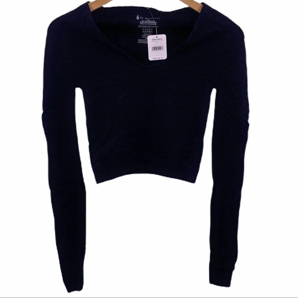 Free People‎ Movement Black Cropped Breathable Long Sleeve Gone Adrift Large New